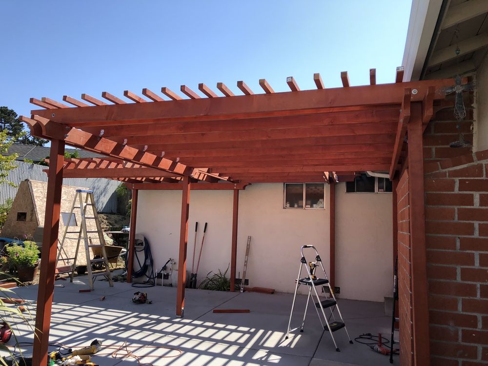 Custom redwood pergola over a patio